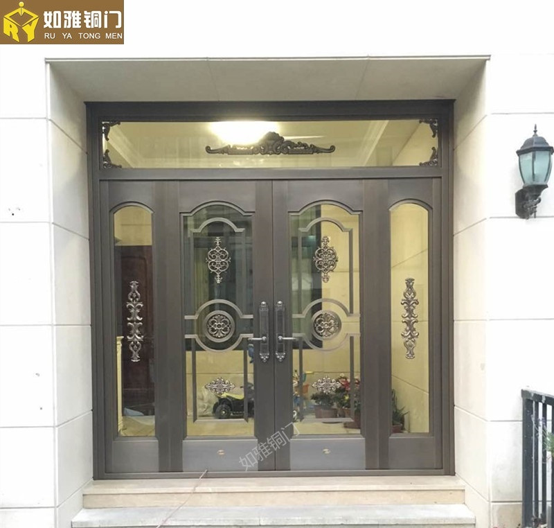 新中式铜门 别墅入户铜门 纯铜对开门 双开家用大门