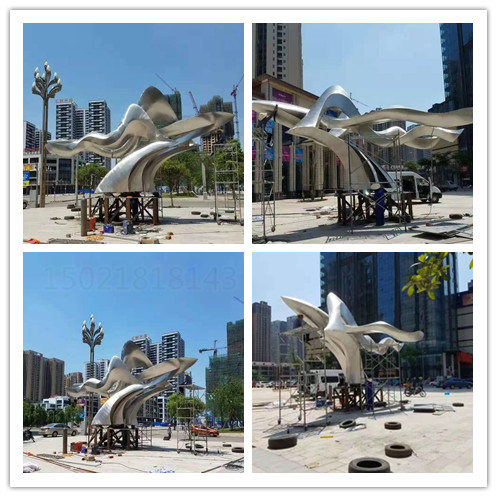 聊城城市景观抽象不锈钢鸟雕塑 拉丝效果飞鸟雕塑设计