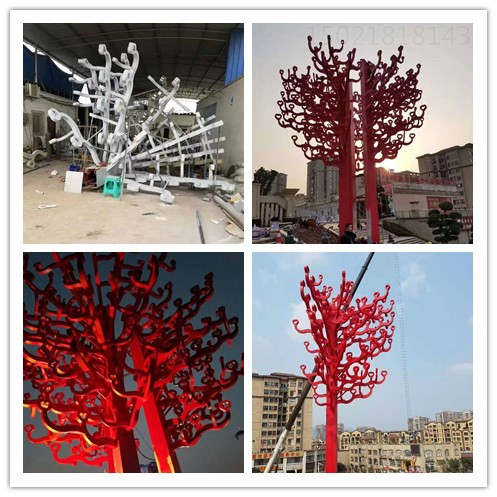 上海开发区景观不锈钢树雕塑 烤漆雕塑厂家安装